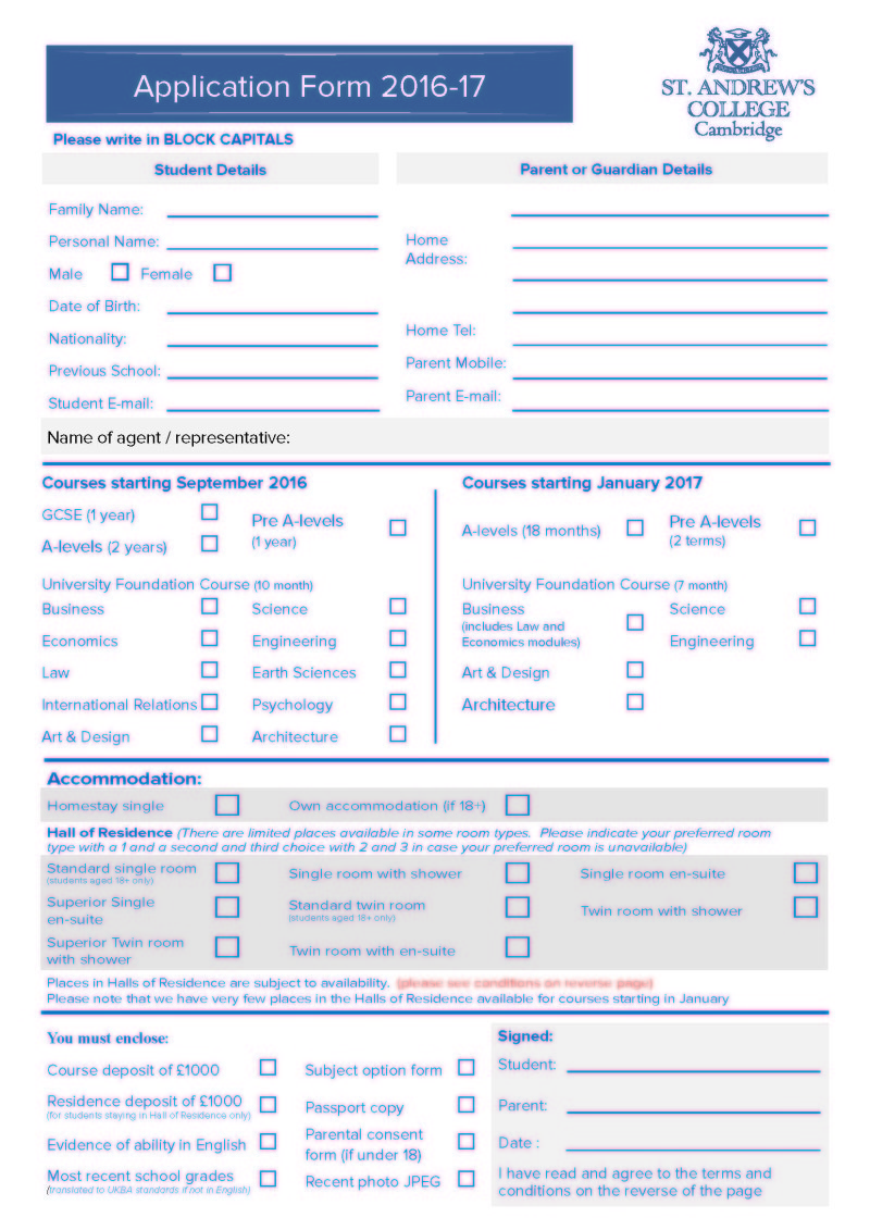 St Andrew's registration form 201617_Page_1 St Andrews College Cambridge