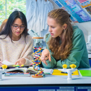 students looking at DNA structure