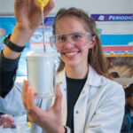 student measuring in a flask