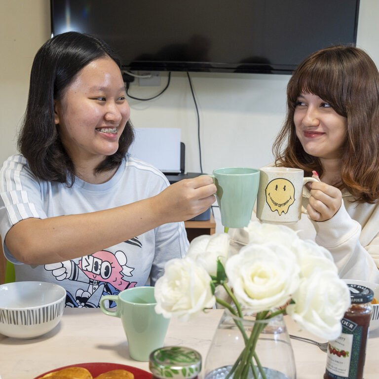 students drinking tea