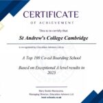 St Andrew’s College, Cambridge has been recognised as a Top 100 co-educational boarding school, based on exceptional A Level results in 2025